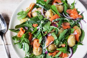 Smoked salmon, beans and potato salad