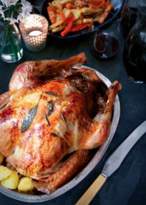 Roast turkey with sage and bacon stuffing